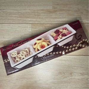 3 Section Stoneware Serving Tray with Stand